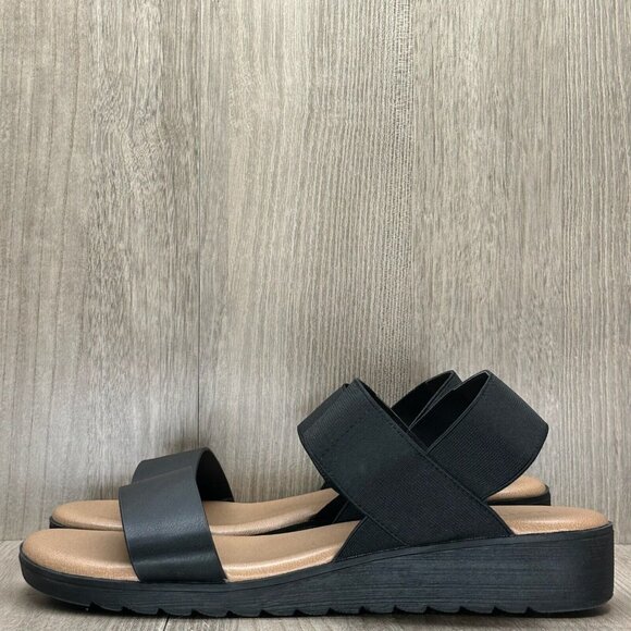 Kensie Everlee Sandals Womens Sz 8.5M Elastic Straps Open Toe Summer Wedge Black - Picture 2 of 12